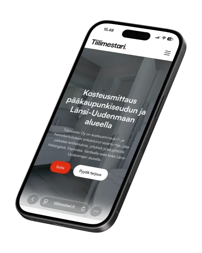 Tiilimestari Oy:n kotisivut puhelimessa – kosteusmittausyrityksen mobiilioptimoitu verkkosivusto